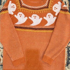 Chicwish Orange Ghost Pattern Halloween Spooky Sweater